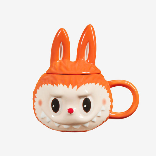 Labubu Bunny Ear Ceramic Mug with Lid – Sculpted Character Drinkware Cup