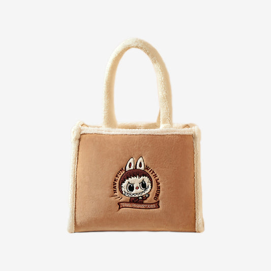 Labubu Classic Embroidered Tote Bag – Soft Compact Daily Carry with Dual Handles
